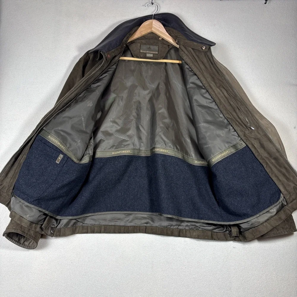 Rainforest Suede Bomber Jacket Mens‎ M Full Zip Stand Up Collar w/ Liner EUC